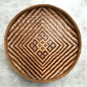 Large Handwoven Wicker Basket Wall Hanging | Boho Natural Fiber Tray | 24”